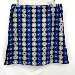 Golftini Women’s Skort Size 2L Black Blue White Floral Side Zipper EUC